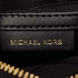 Pre Owned Michael Kors Black/White Printed Faux Leather Ginny Camera Crossbody Bag