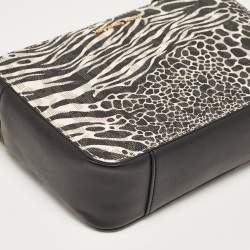 Pre Owned Michael Kors Black/White Printed Faux Leather Ginny Camera Crossbody Bag