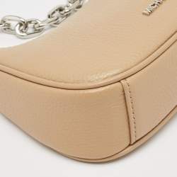 Pre Owned Michael Kors Beige Leather Mini Zip Cora Pochette Crossbody Bag