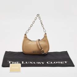 Pre Owned Michael Kors Beige Leather Mini Zip Cora Pochette Crossbody Bag