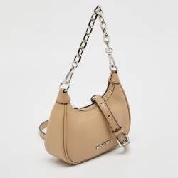 Pre Owned Michael Kors Beige Leather Mini Zip Cora Pochette Crossbody Bag