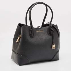 Michael Kors Black Snakeskin Embossed and Leather Mercer Gallery Center Zip Satchel