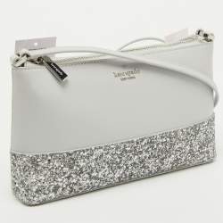 Pre Owned Kate Spade Grey Glitter and Leather Ramey Greta Court Crossbody Bag