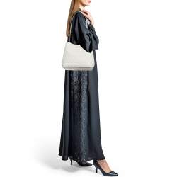 Pre Owned Michael Kors Off Signature White Coated Canvas and Leather Medium Pratt Bucket Bag