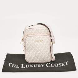 Michael Kors Pink/White Signature Coated Canvas Medium Jet Set Crossbody Bag