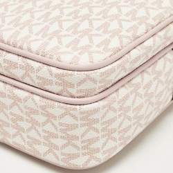 Michael Kors Pink/White Signature Coated Canvas Medium Jet Set Crossbody Bag