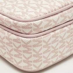 Michael Kors Pink/White Signature Coated Canvas Medium Jet Set Crossbody Bag