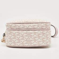 Michael Kors Pink/White Signature Coated Canvas Medium Jet Set Crossbody Bag
