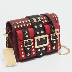 Michael Kors Red/Black Leather Medium Studded Hayden Shoulder Bag