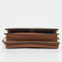 Michael Kors White/Brown Signature Coated Canvas and Leather Jet Set Phone Crossbody Bag