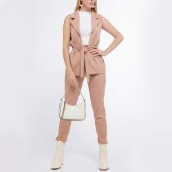 Pre Owned Michael Kors White/Brown Signature Coated Canvas and Leather Jet Set Charm Pochette Bag