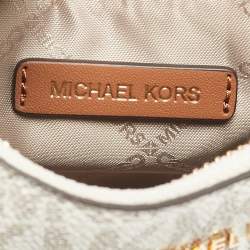Pre Owned Michael Kors White/Brown Signature Coated Canvas and Leather Jet Set Charm Pochette Bag