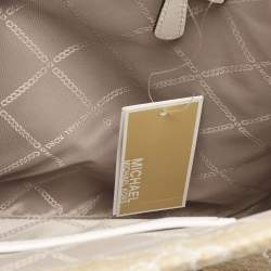 Pre Owned Michael Kors Natural/Optic White Logo Jacquard Raffia Large GIgi Tote
