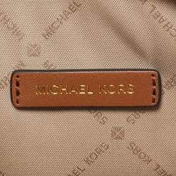 Pre Owned Michael Kors White Signature Coated Canvas and Leather Small Jet Set Charm NS Phone Crossbody Bag