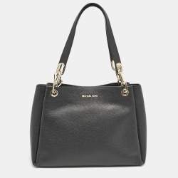 Pre Owned Michael Kors Black Leather Large Trisha Tote