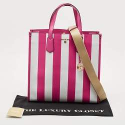 Michael Kors Pink Stripe Leather Large North South Maple Tote