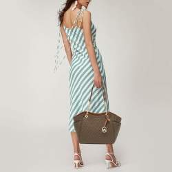 Michael Kors Brown Signature Coated Canvas Large Jet Set Travel Chain Tote