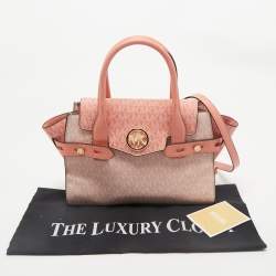 Michael Kors Pink/Peach Signature Coated Canvas Medium Carmen Flap Satchel