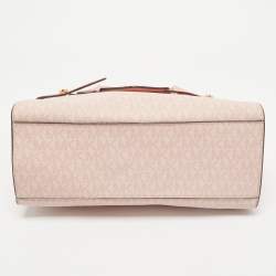 Michael Kors Pink/Peach Signature Coated Canvas Medium Carmen Flap Satchel