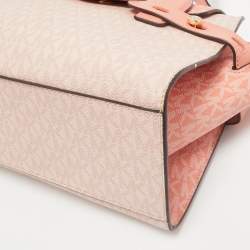 Michael Kors Pink/Peach Signature Coated Canvas Medium Carmen Flap Satchel