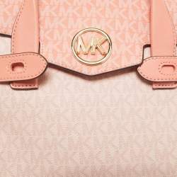 Michael Kors Pink/Peach Signature Coated Canvas Medium Carmen Flap Satchel