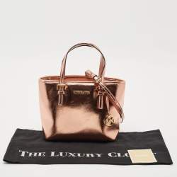Pre Owned MICHAEL Michael Kors Metallic Leather Extra-Small Jet Set Travel Tote