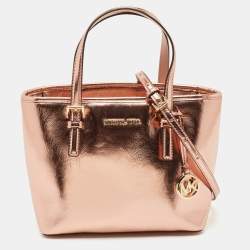 Pre Owned MICHAEL Michael Kors Metallic Leather Extra-Small Jet Set Travel Tote