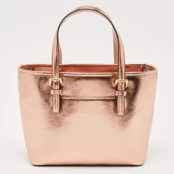 Pre Owned MICHAEL Michael Kors Metallic Leather Extra-Small Jet Set Travel Tote