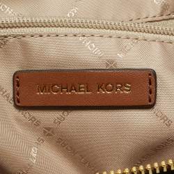 Michael Kors Brown/Tan Signature Coated Canvas Large Charlotte Top Zip Tote