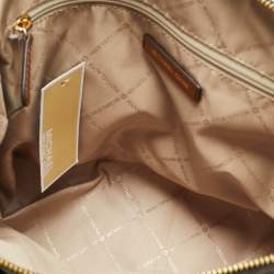 Michael Kors Brown/Tan Signature Coated Canvas Large Charlotte Top Zip Tote