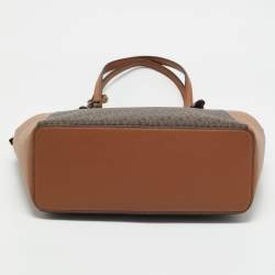 Michael Kors Brown/Tan Signature Coated Canvas Large Charlotte Top Zip Tote