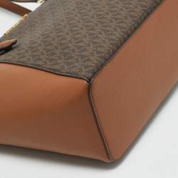 Michael Kors Brown/Tan Signature Coated Canvas Large Charlotte Top Zip Tote