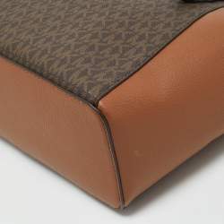 Michael Kors Brown/Tan Signature Coated Canvas Large Charlotte Top Zip Tote