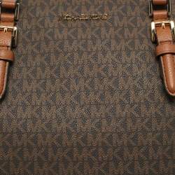 Michael Kors Brown/Tan Signature Coated Canvas Large Charlotte Top Zip Tote