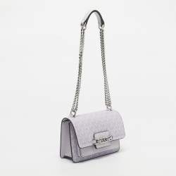 Pre Owned Michael Kors Lavander Signature Coated Canvas XS Heather Crossbody Bag