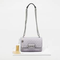 Pre Owned Michael Kors Lavander Signature Coated Canvas XS Heather Crossbody Bag