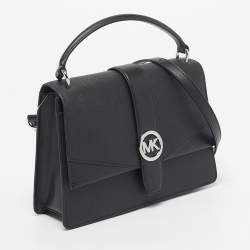 Pre Owned Michael Kors Black Leather Medium Greenwich Top Handle Bag