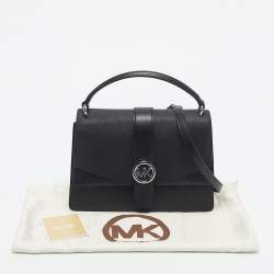 Pre Owned Michael Kors Black Leather Medium Greenwich Top Handle Bag
