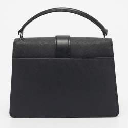 Pre Owned Michael Kors Black Leather Medium Greenwich Top Handle Bag
