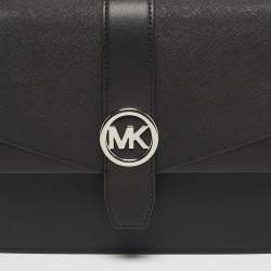 Pre Owned Michael Kors Black Leather Medium Greenwich Top Handle Bag