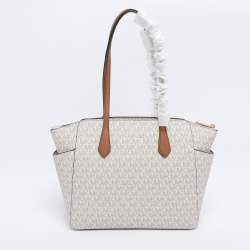 Pre Owned Michael Kors White Signature Coated Canvas Medium Marilyn Tote