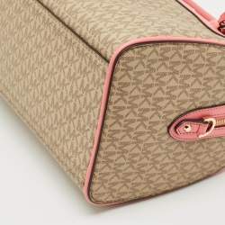 Pre Owned Michael Kors Tea Rose/Beige Signature Coated Canvas Medium Travel Duffle Bag