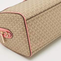 Pre Owned Michael Kors Tea Rose/Beige Signature Coated Canvas Medium Travel Duffle Bag