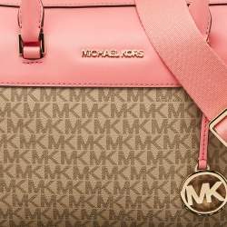 Pre Owned Michael Kors Tea Rose/Beige Signature Coated Canvas Medium Travel Duffle Bag