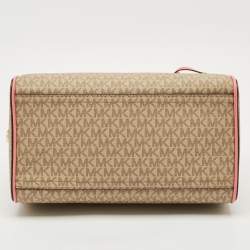 Pre Owned Michael Kors Tea Rose/Beige Signature Coated Canvas Medium Travel Duffle Bag