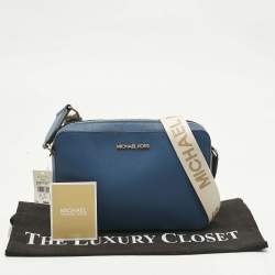 Pre Owned Michael Kors Blue Leather Large East West Jet Set Crossbody Bag
