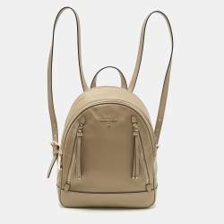 Pre Owned Michael Kors Beige Leather and Nylon Brooklyn Backpack