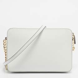 Pre Owned Michael Kors White Leather Large East West Jet Set Crossbody Bag