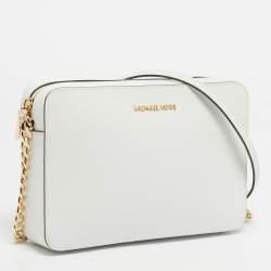 Pre Owned Michael Kors White Leather Large East West Jet Set Crossbody Bag