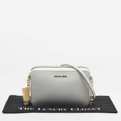 Pre Owned Michael Kors White Leather Large East West Jet Set Crossbody Bag